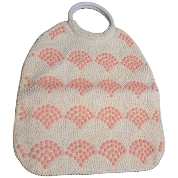 Dweck Trading Co Handbags - Vintage Dweck Purse Scallop Retro Beaded Pink Round Handles Lucite?